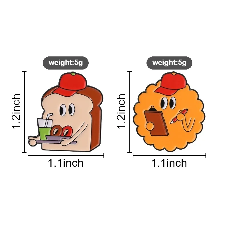 Cute Cartoon Food Worker Badge, Funny Toast and Cookie Character Enamel Pin, Fashion Accessory, Gift for Food Lovers