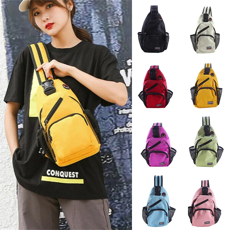 Women Chest Bag Solid Color Zipper Multi Function Shoulder Bag With Earphone Mouth Can Be One Shoulder Messenger Shoulder Bag