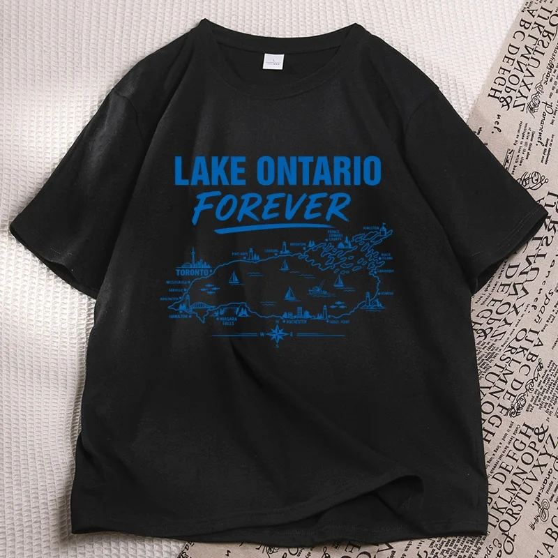 Lake Ontario Forever T Shirt Men Women Casual Round Neck Printed Tshirts Streetwer Cotton Short Sleeve Tees Unisex Clothing