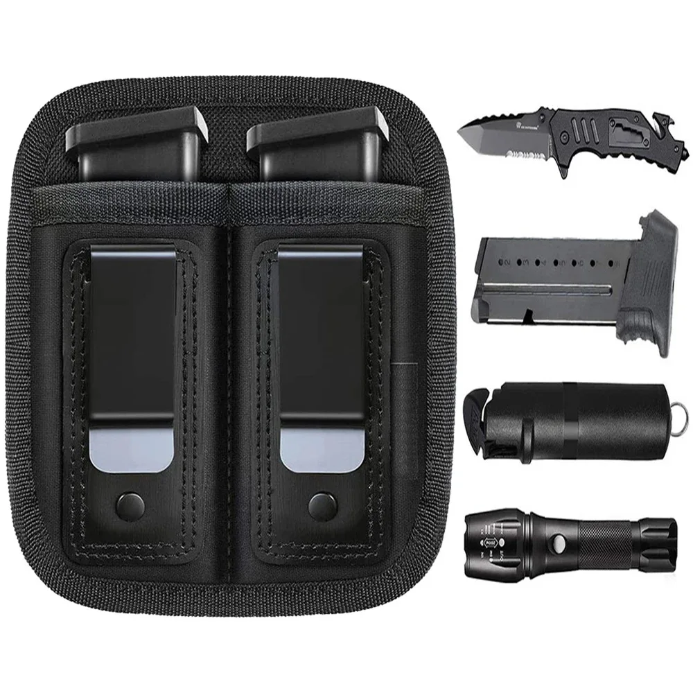 Outdoor bullet bag with double clips made of diving material, 9mm concealed double double-stack magazine holder
