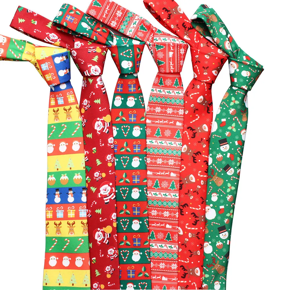 Novelty Christmas Ties Santa Claus Snowflake Necktie Red Green Printing Festival Tie For Men Women Christmas Gift Accessories