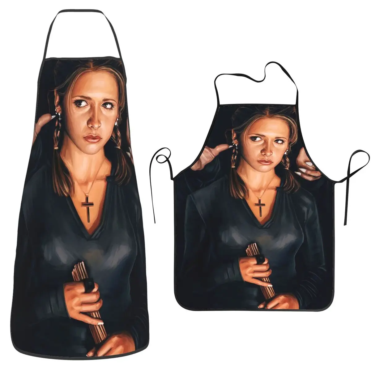 

Buffy Summers Apron Chef Cooking Tablier Sleeveless Bib Kitchen Cleaning Pinafore for Women Men Gardening