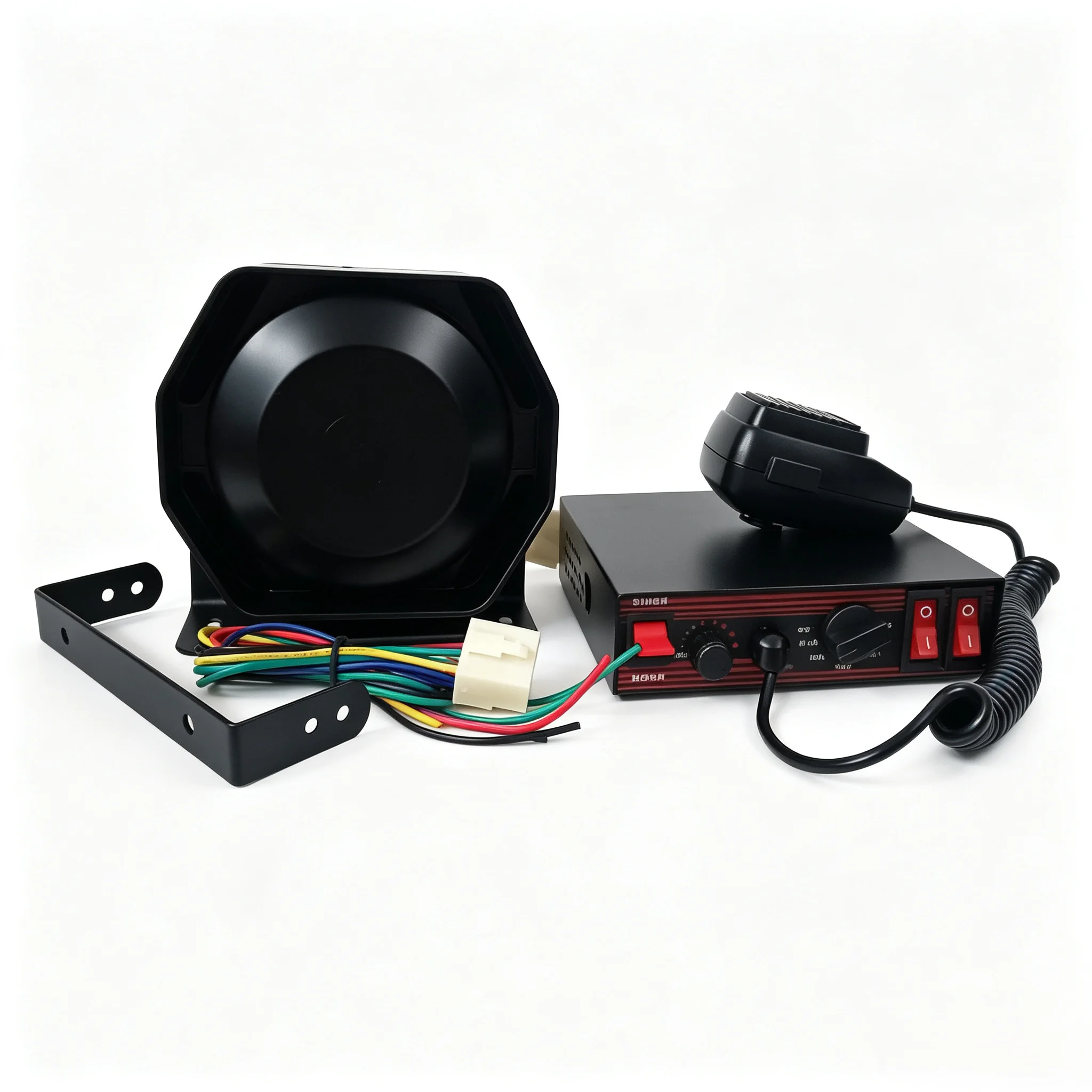 200W DC12V Car Alarm Emergency Vehiches 7 Tones Police Siren Amplifier with Microphone Match 200W Loudspeaker