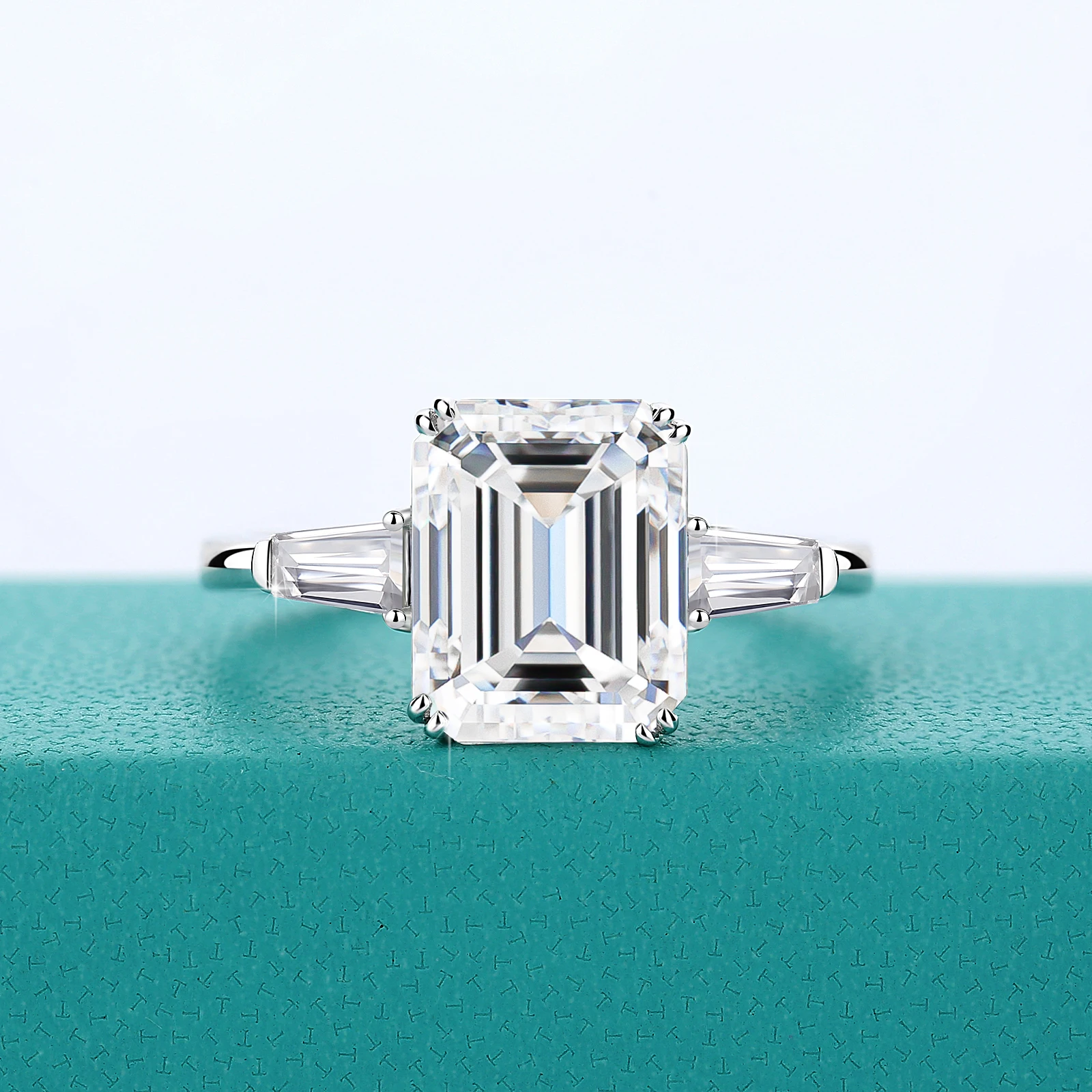 

5CT 925 Sterling Silver Engagement Rings 3-Stone Emerald Cut Moissanite Wedding Band Zircon Promise Rings for Women Gift Jewelry