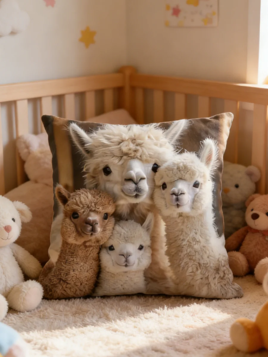 45cm Short Plush Smiling Donkey Pillowcase Cartoon Alpaca Sofa Cushion Cover Home Decorative Bed Pillow Case Bed Favor