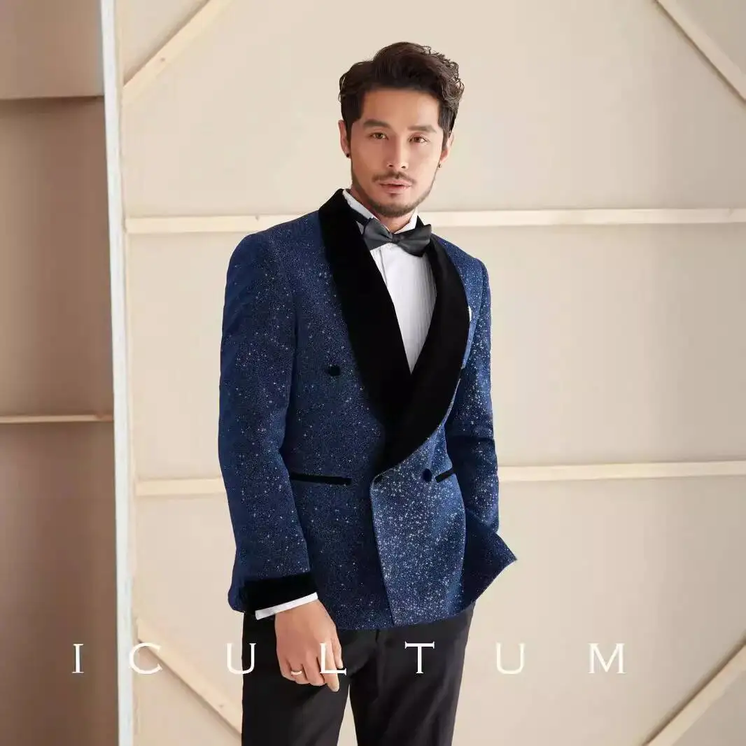 Dress A Shiny Set Banquet For Men With A Green Fruit Collar And Double Breasted Buttons Suitable For Hosting The Groom's