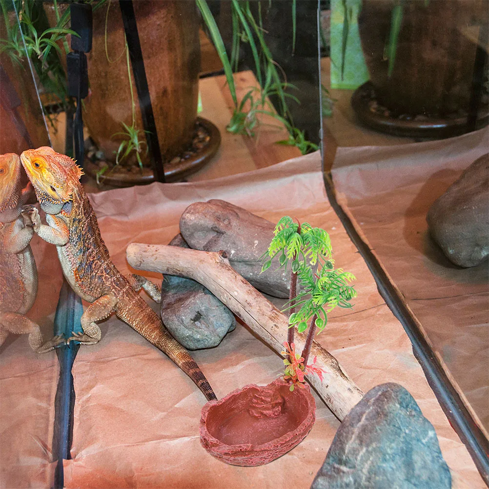 

2Pcs Reptile Feeding Dish Resin Decorative Water Bowl Vivid Natural Style Reptile Bowl for Terrarium Lizard