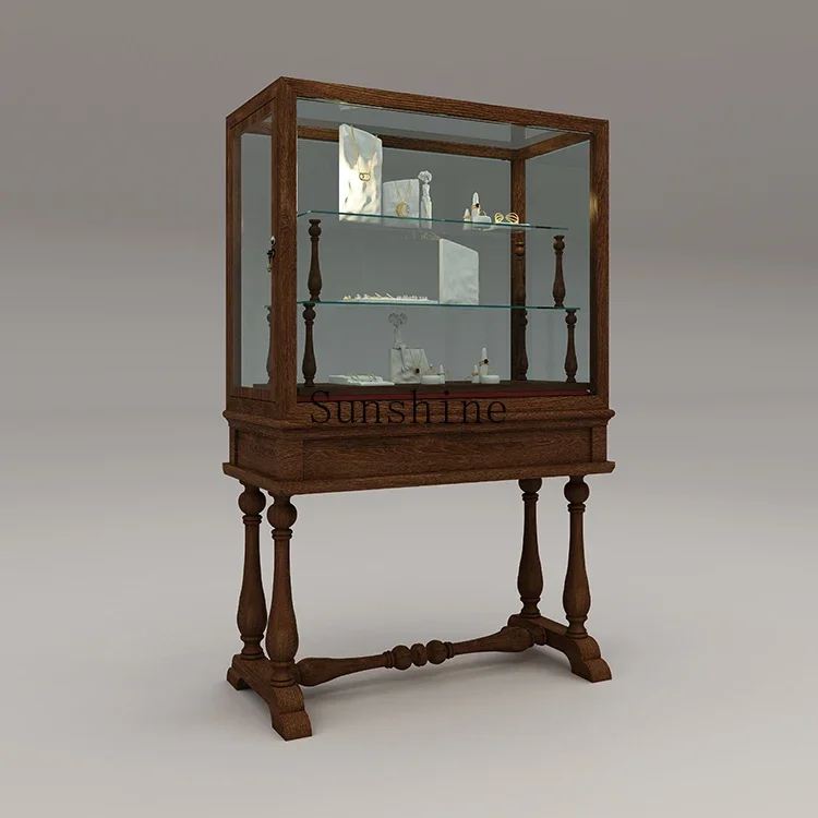 European Solid Wood Medieval Jewelry Display Cabinet Exhibition Glass Figure Model Display Nakajima       FT