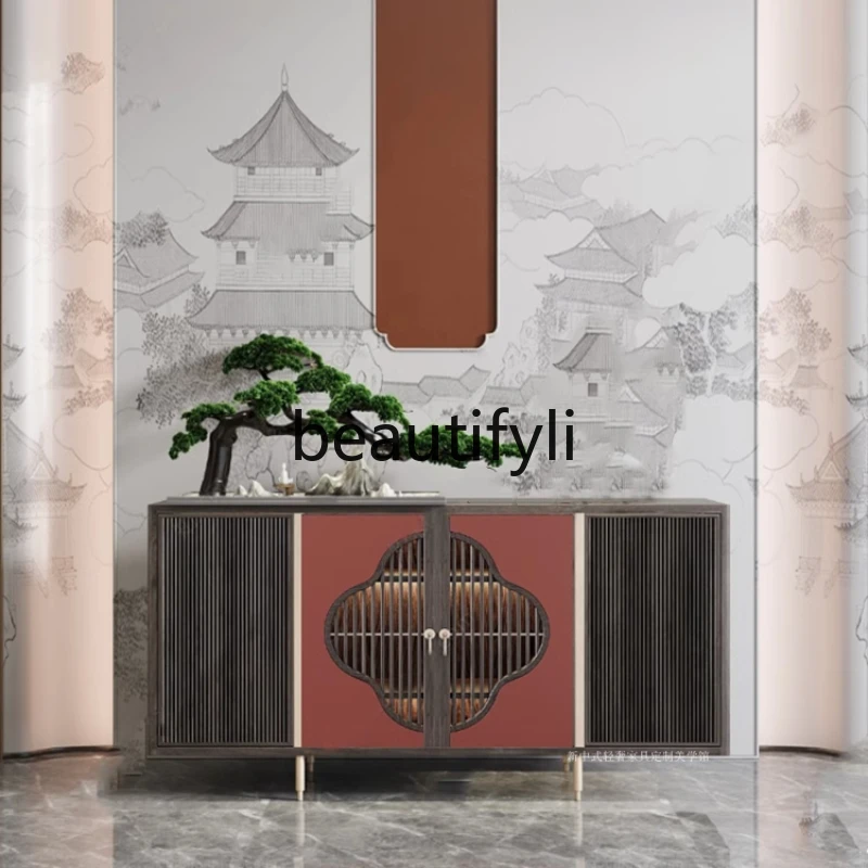 

New Chinese light luxury partition dining side cabinet for home solid wood storage, entrance cabinet, sofa side cabinet