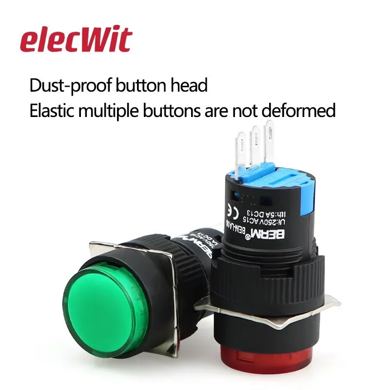 LA16 Push Button Switch with Lamp Self Reset and Self-Locking, Square, Rectangular, Circular Starting Power Supply, 12V 24V