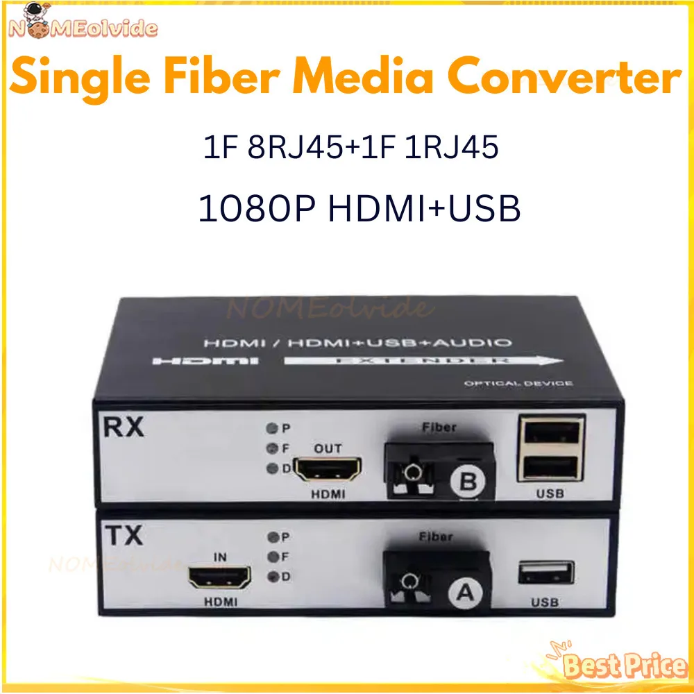 

1Pair Fiber Optical Transceiver 1-Channel 1080P HDMI+USB KVM Over Fibre Extender Up To 20KM Mode Single SC HDMI