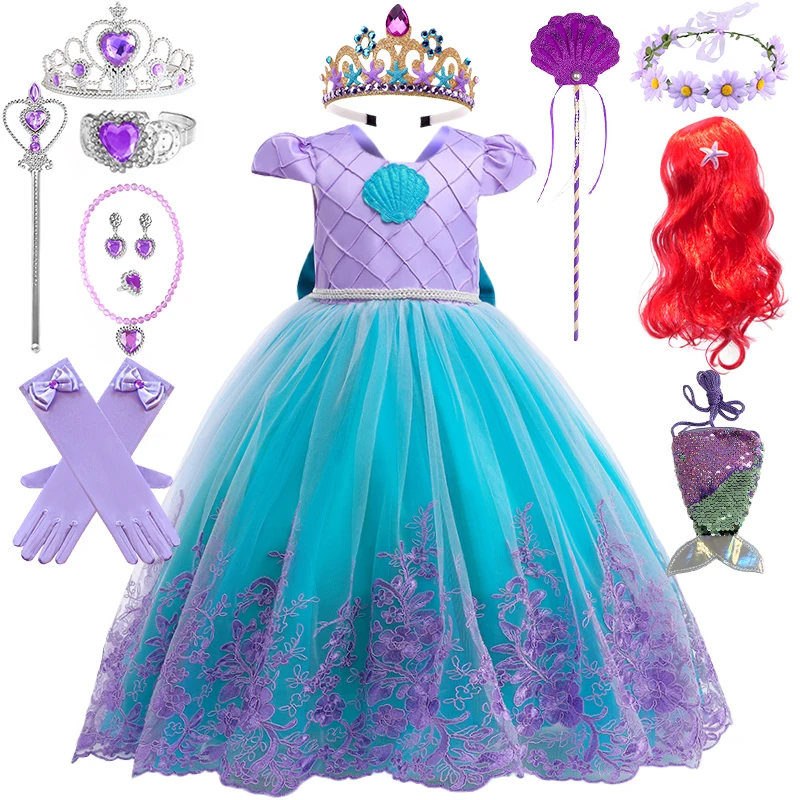 

Halloween Girl Lace Flower Little Mermaid Costume Children Ariel Princess Party Dress Xmas Ceremony Occasion Elegant Dresses