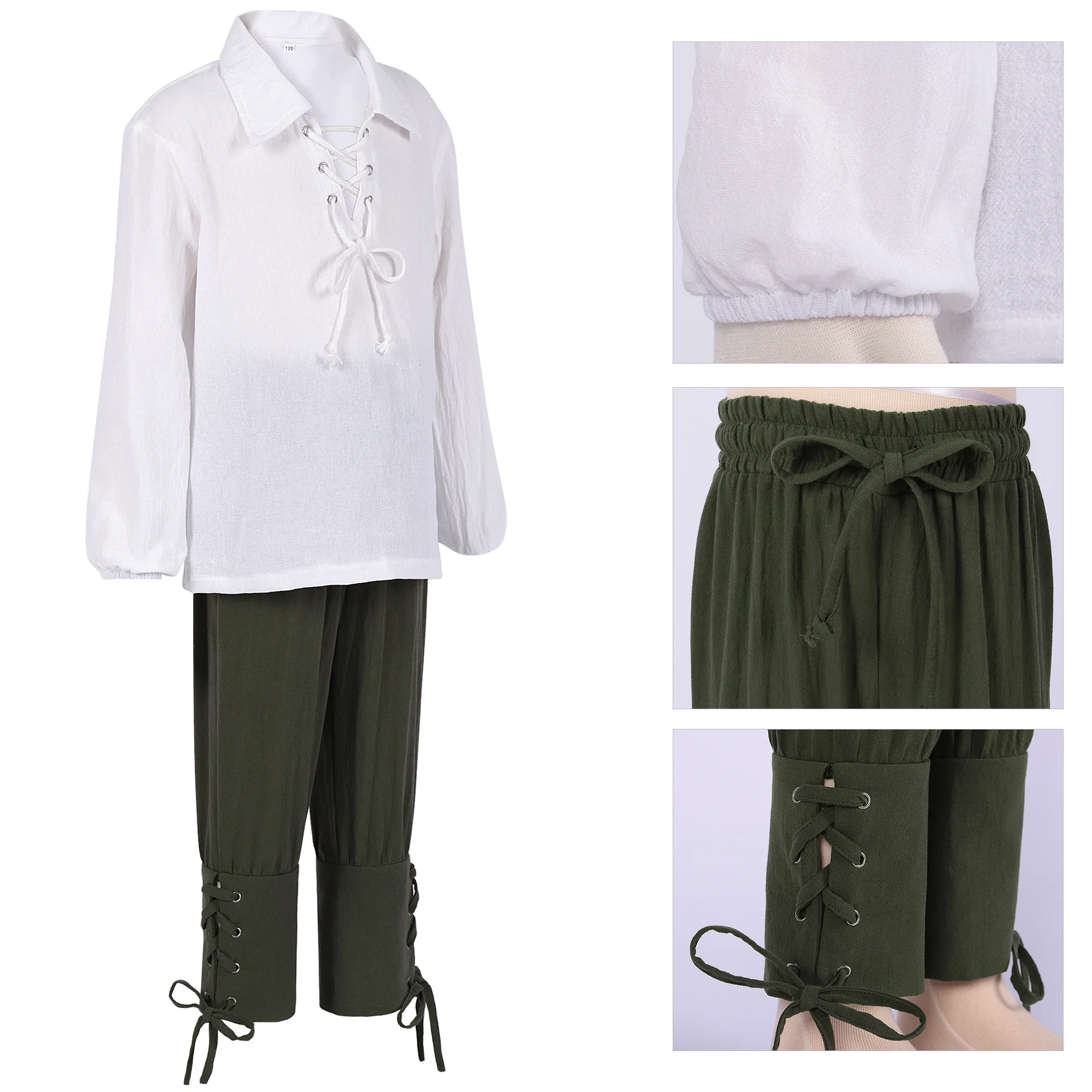 Boys Ren Faire Costume Medieval Pirate Suit Shirt Cropped Pants Children's Renaissance Halloween Scottish Jacobite view 2