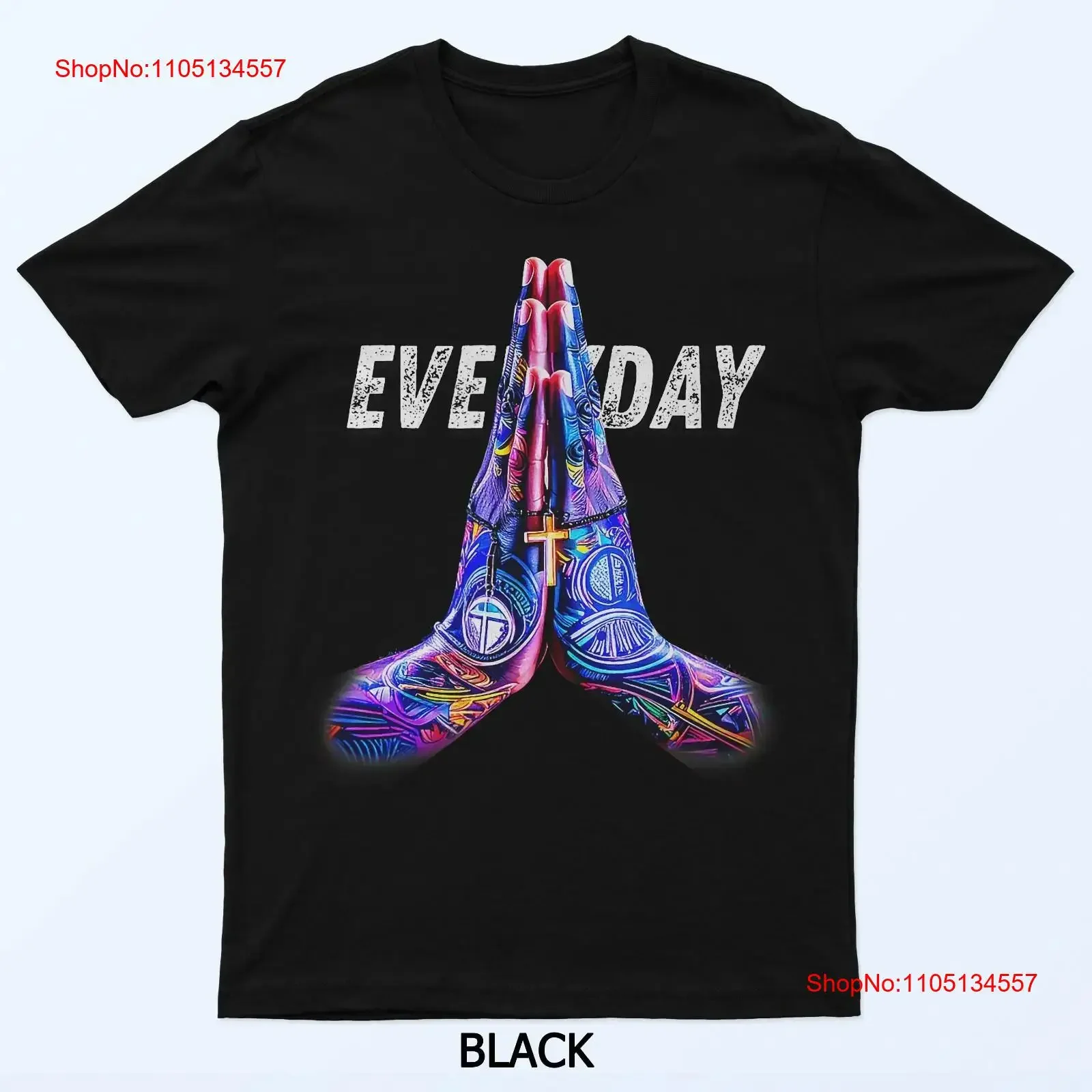 Pray Everyday Stickers T Shirt vintage Washed Slightly designer clothes homme Unisex Comfortable Stylish Breathable Casual