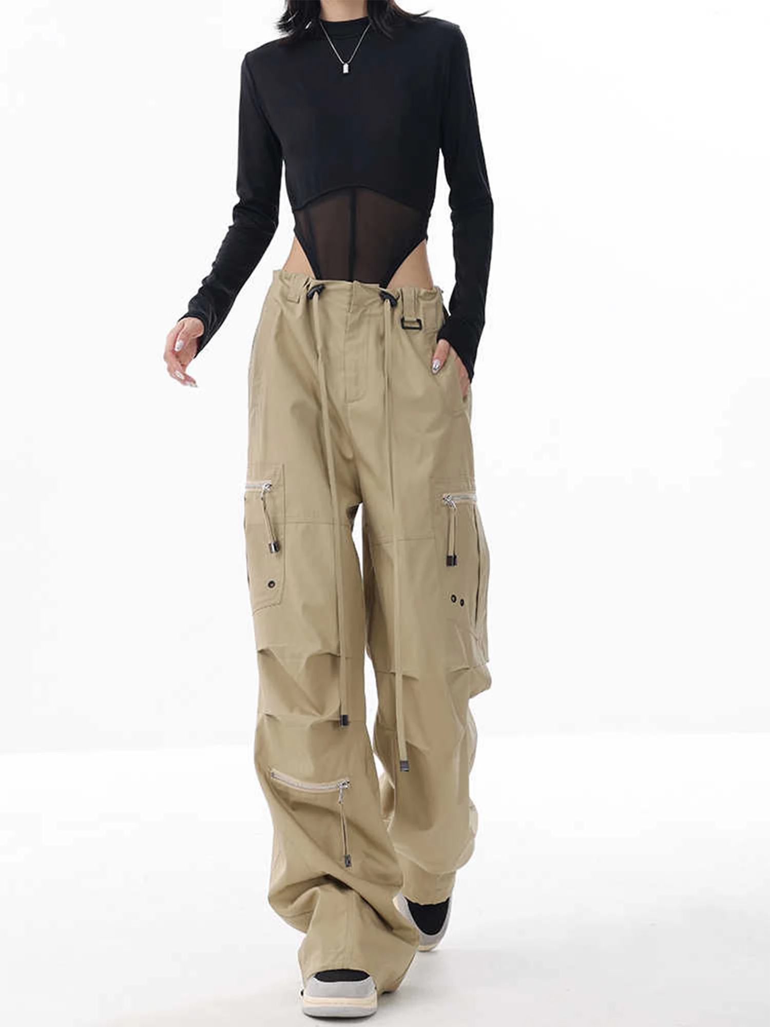 Pantalones Cargo holgados grises para mujer, pantalones de chándal Vintage Y2k, pantalones de paracaídas, pantalones Grunge estilo japonés de los años 2000, ropa de verano 2025
