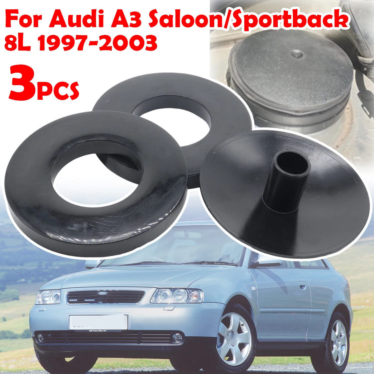 

3X Front Suspension Shock Absorber Mount Cover Cap For Audi A3 Saloon/Sportback 8L 1997-2003 Strut Top Mount Rubber Ring Bushing