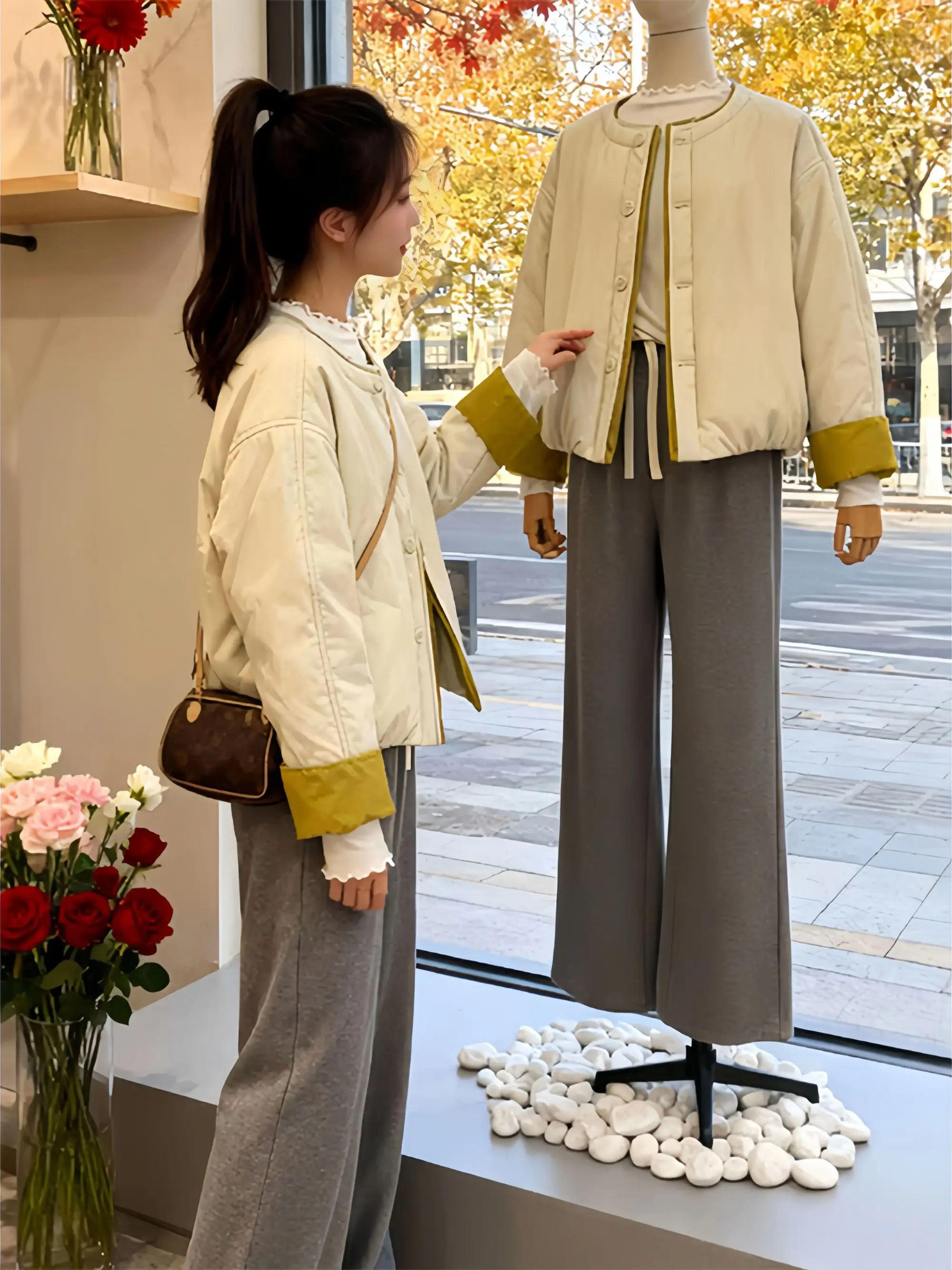 

Faionable Casual round Ne down Cotton Jaet Women's Winter New Sle Ele ort Coat Long Length Color