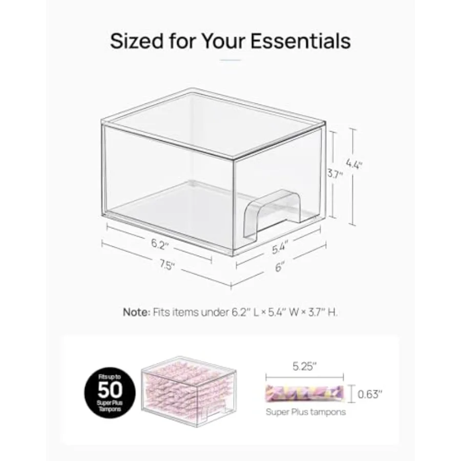 4 Pack Small Clear Stackable Storage Drawers, Acrylic Bathroom Makeup Organizer, Plastic Storage Bins for Vanity, Undersink, Ki view 2