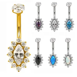 ASTM F136 Titanium PIERC Belly Button Navel Ring Marquise CZ Paved Top Threaded Piercing Belly Button Ring Trendy Body Jewelr