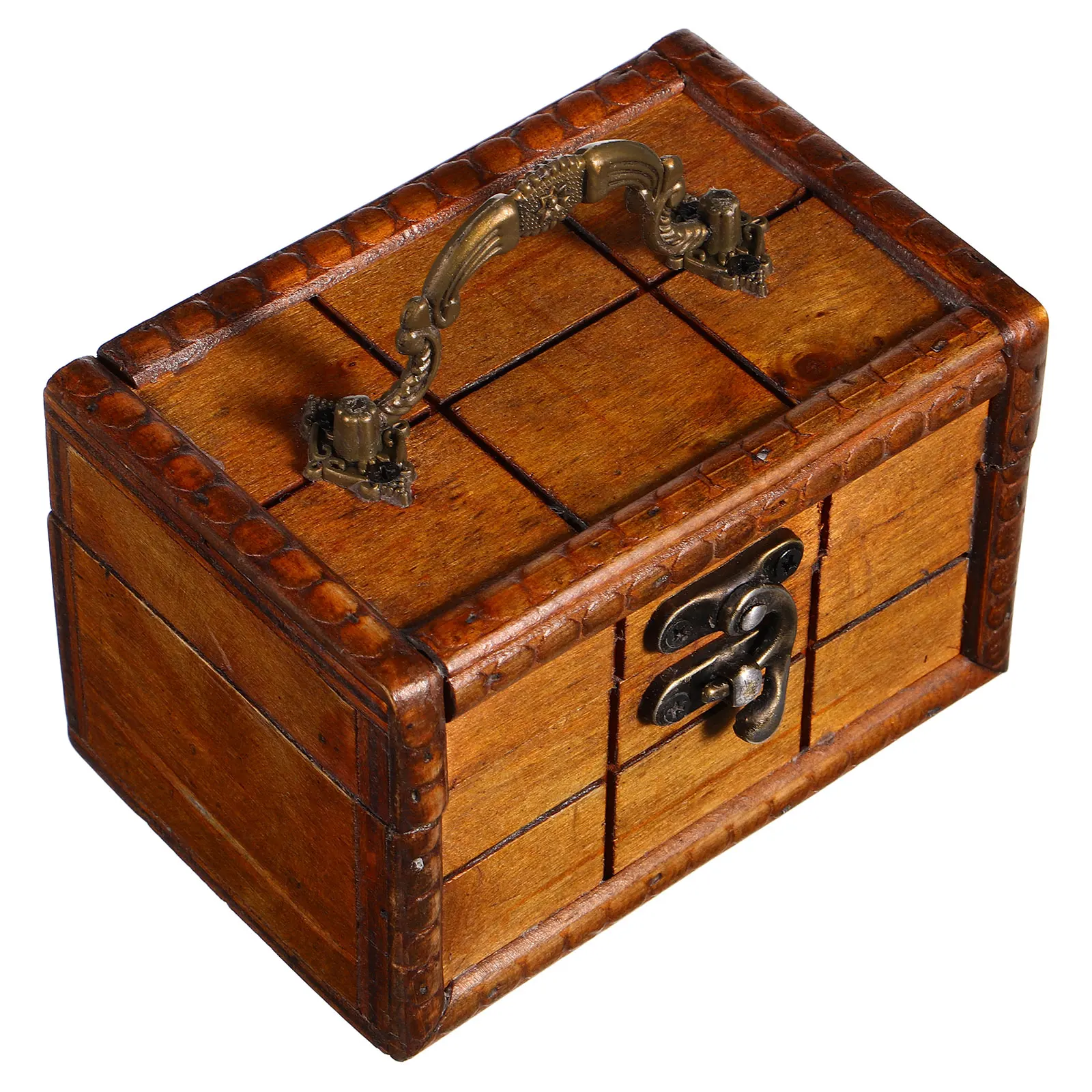 

Vintage Wooden Jewelry Box Creative Storage Organizer Desktop Trinket Holder Decorative Keepsake Chest Ring Case Household