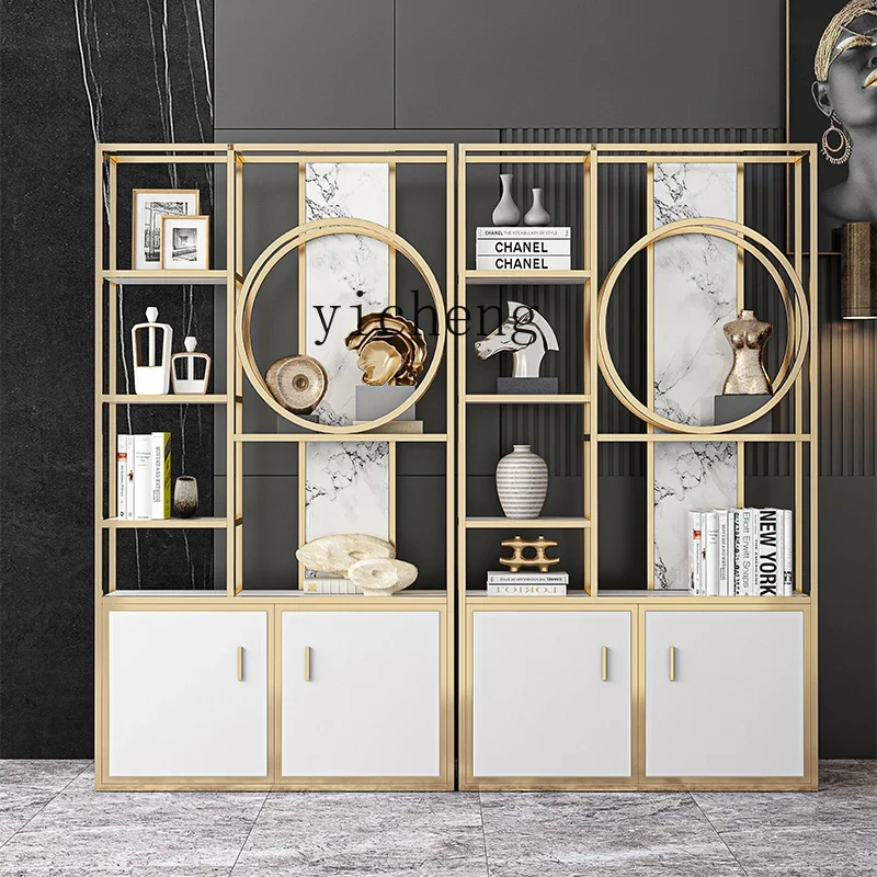 

ZK Modern Simple Light Luxury Bookcase Shelf Marble Metal Display Shelf Stainless Steel Floor Shelf