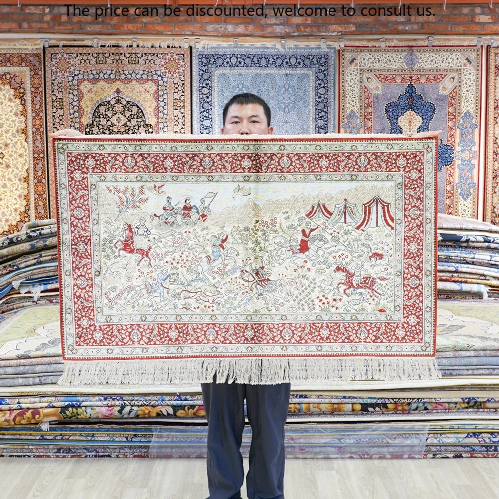 

76x122 см персидский вид, роскошный современный шелковый охотничий дизайн, гобелен, ковер ручной работы