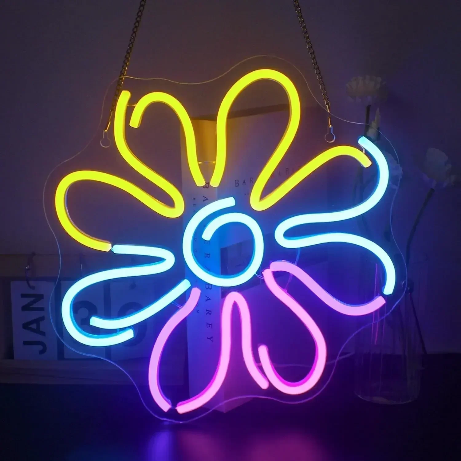 Colorful Flower Neon Sign LED Wall Art USB Powered Botanical Decor Home Bedroom Living Room Party Novelty Gift Hanging Light