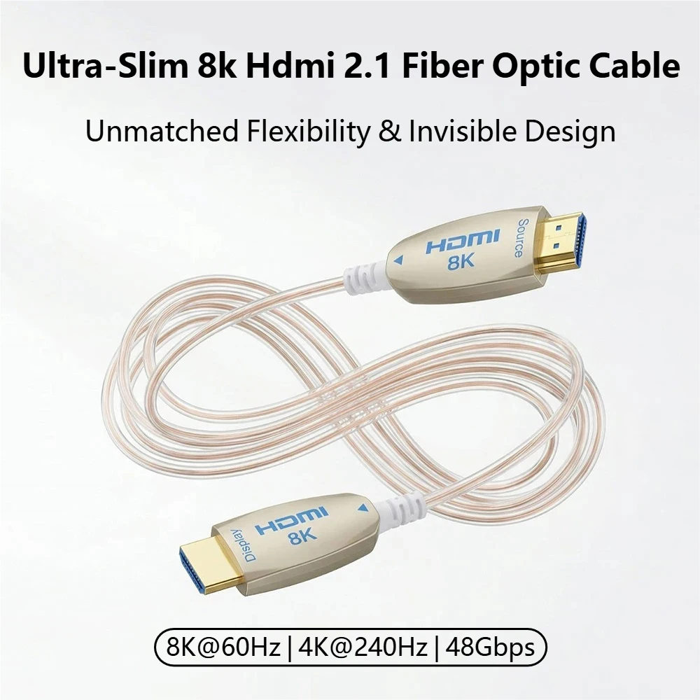 Ultra Thin 8K HDMI 2.1 Fiber Optic Cable 48Gbps 8K@60Hz 4K@240Hz Transparent Flexible Slim AOC Cable for Camera Laptop Projector view 6