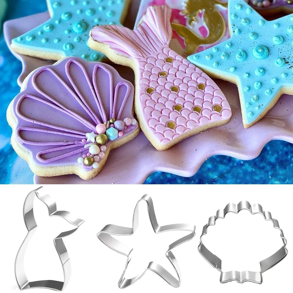 3 pçs/lote oceano seahorse starfish cookie cortador molde sob o mar sereia festa de aniversário decoração diy bolo biscoito ferramenta de cozimento