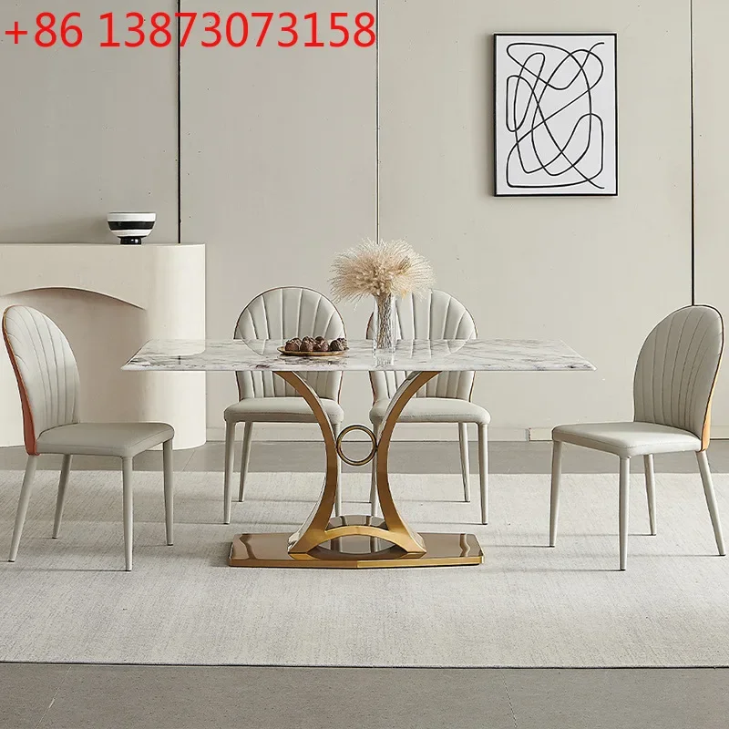 High-end rock slab dining table and chair combination household small apartment modern simple light luxury minimalist rectangula