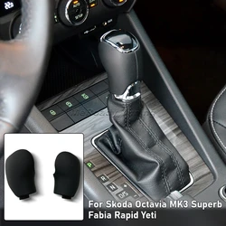 Leather DSG Shift Knob Gear Side Cover Sifter Cap Handle For Skoda Octavia MK3 Superb Fabia Rapid Yeti Modify Interior