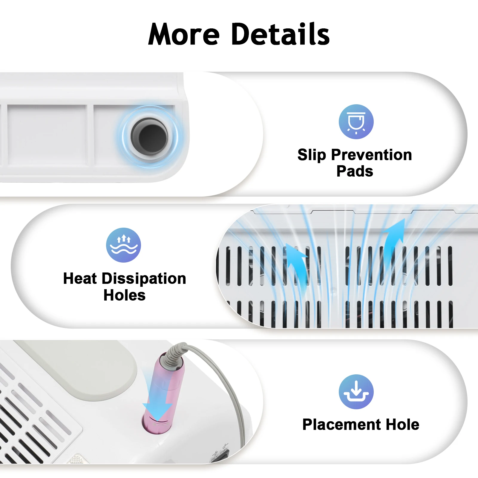 Máquina elétrica 5 em 1 para unhas, 3000 rpm, duas ventiladores integrados de 40 W, combina brocas para unhas com almofada antiderrapante para roteamento de gravação