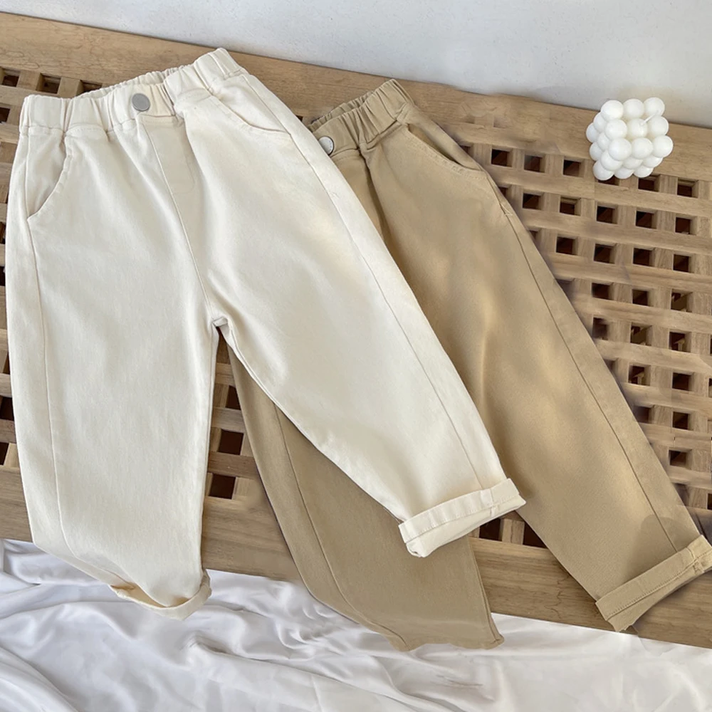 Boys Cargo Pants Mid-Rise Button Trousers for 2 3 4 5years Casual Spring Fashion Toddler Boys Pants Outdoor Comfortable Breathab