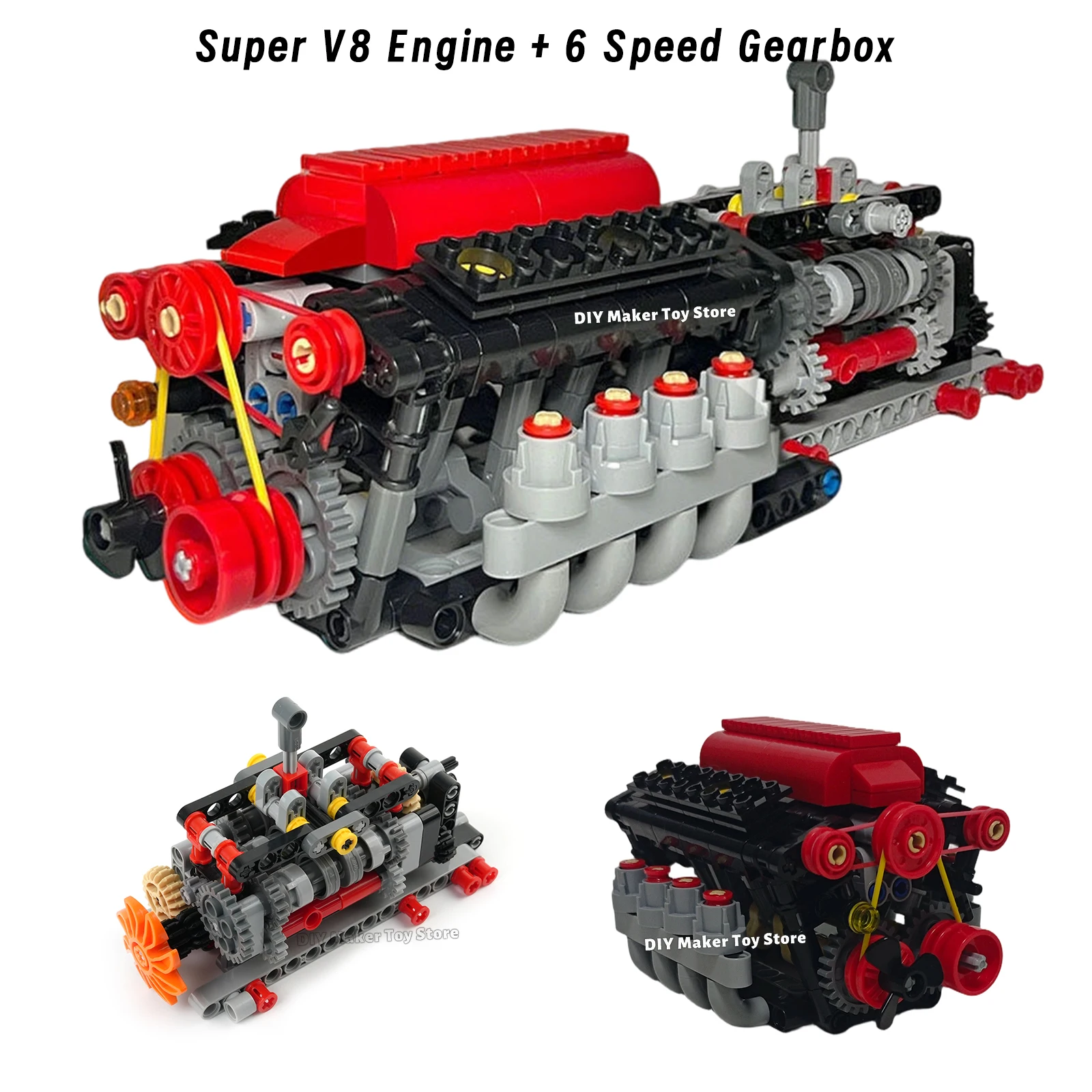 6 Speed Gearbox / Super V8 Engine / M Motor / Battery Box / Building Blocks Technology Supercar Parts / Boys Assembly Toy Gift
