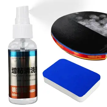 Limpador de raquete de tênis de mesa com esponja dupla face, poderoso limpador de borracha, remove poeira e sujeira, graxa e impressões digitais, 60ml