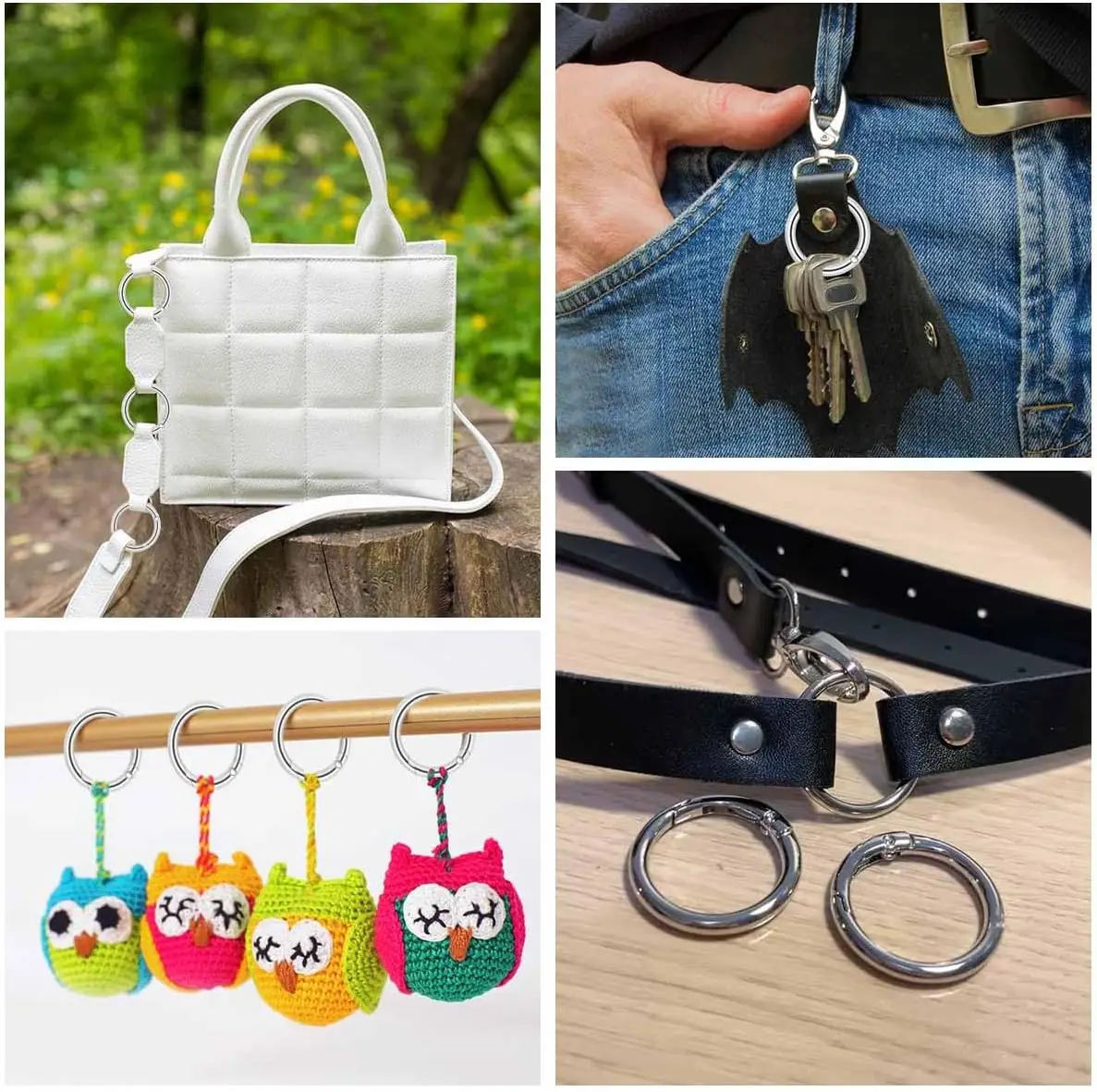 10pcs Trigger Spring O Rings Round,Metal Keychain Ring Round Carabiner Clips for Keyrings Buckle, Bags,Purses