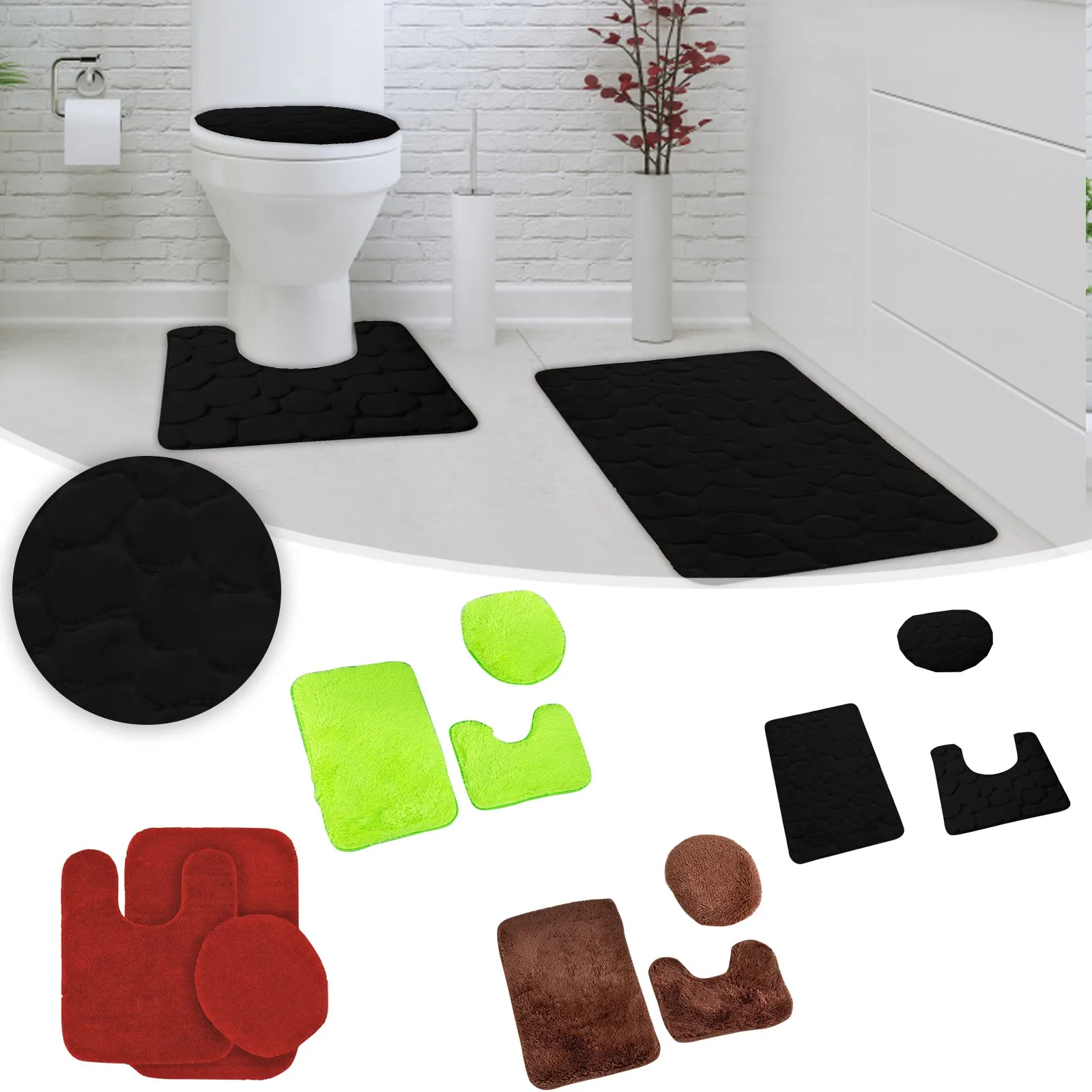 3-piece Bathroom Rug Set Super Soft Bathroom Rug Set with Non-slip Absorbent Floor Mat for Home Bathroom Decoration 3 Piece Bath