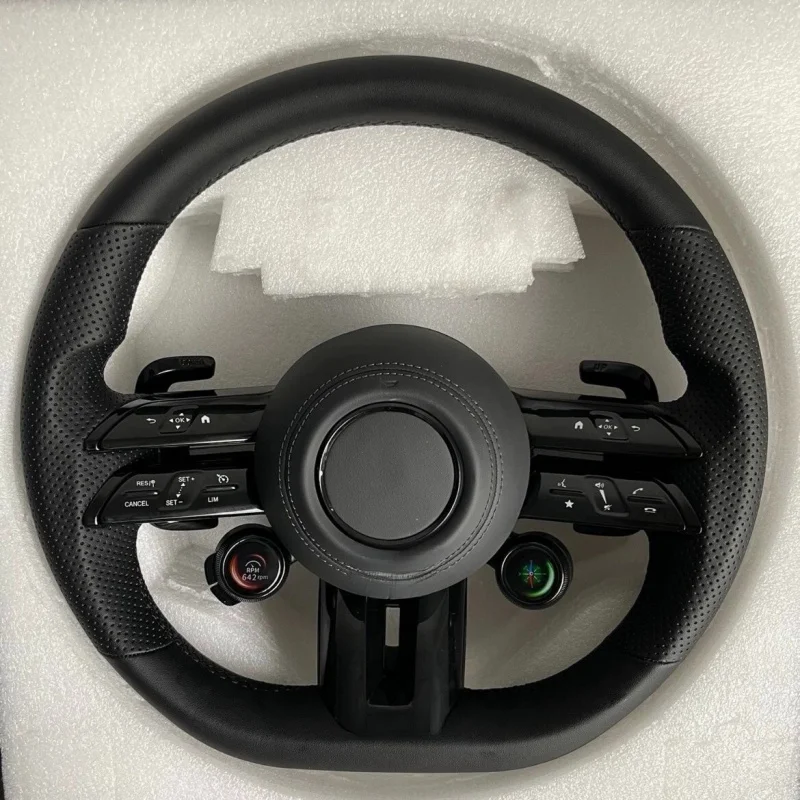 For Mercedes-Benz Sport Dragonfly model steering wheel, genuine leather perForated with multi-function buttons and knob