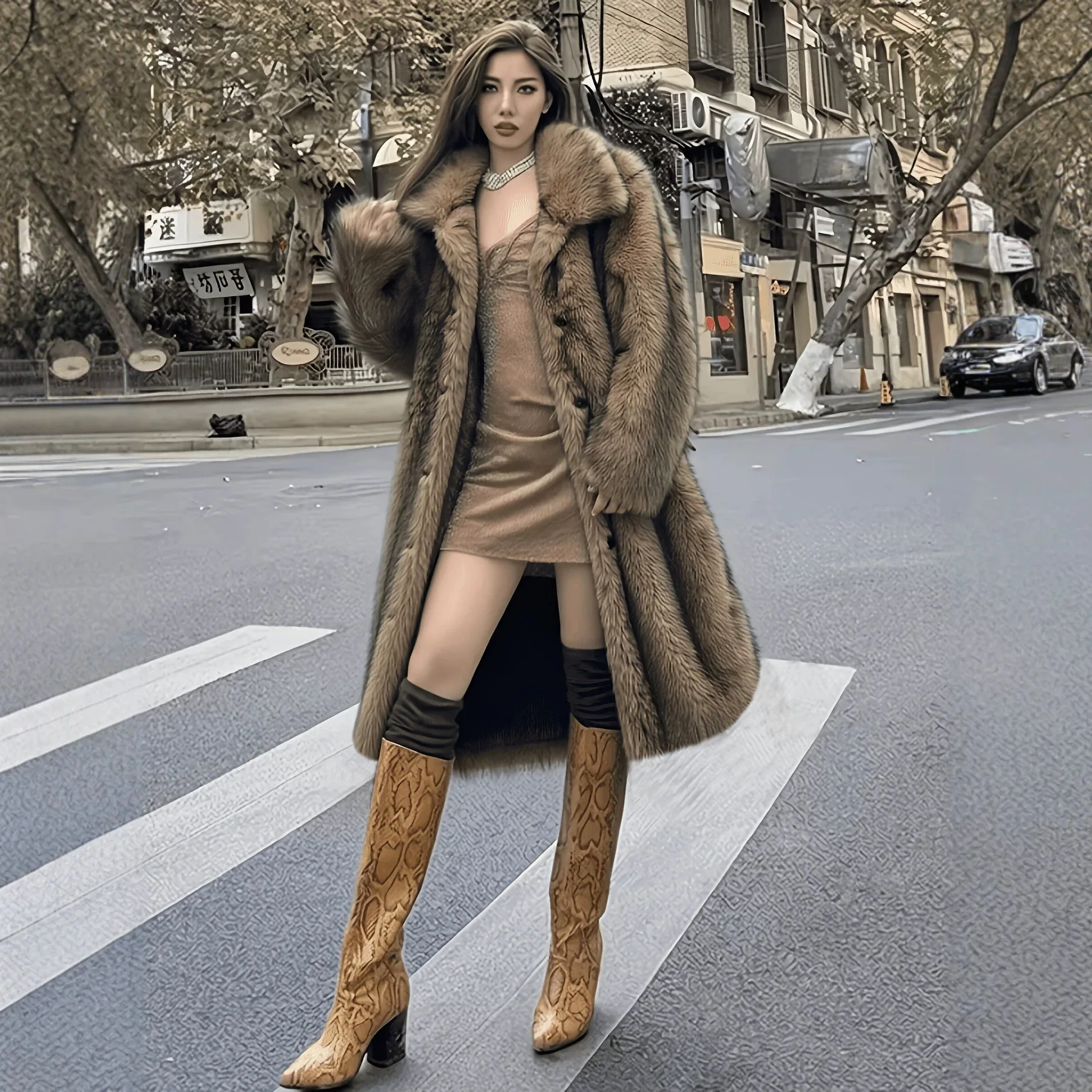 Women Faux Fox Fur Coat Soft Long Fur Jacket Suit Collar Button Coat Warm Winter Fur Jacket Puffy High Quality Outerwear Trendy