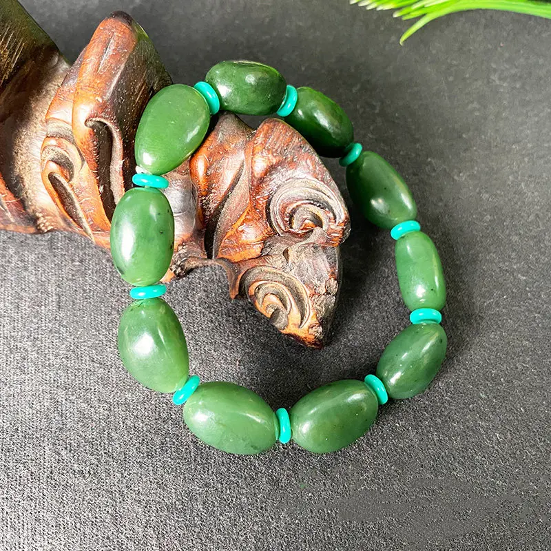 Xinjiang Hetian jade seed material jasper random bracelet men's and women's single circle natural jade Wenwan bracelet accessori