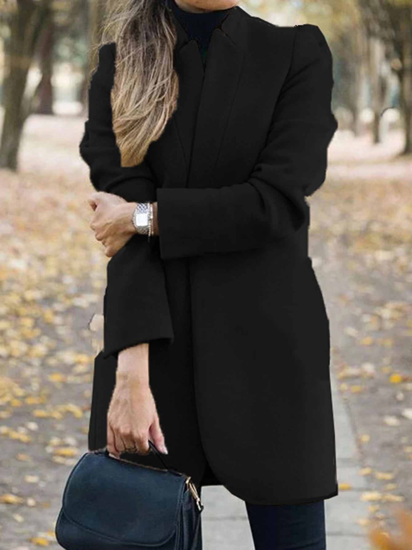 

Осенние женские пиджаки, скромные модные однотонные длинные повседневные пиджаки с длинными рукавами и открытой передней частью