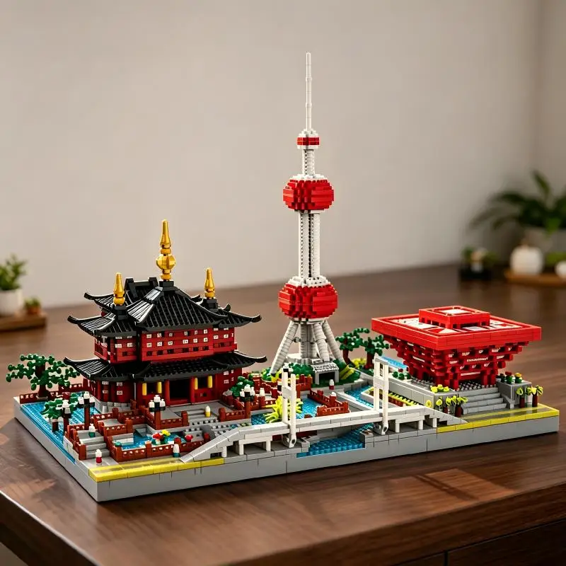 City Landmark Building Bricks, Mixed‑Style Architecture Layout, DIY Model, Table Decor, For Hobby Collectors.