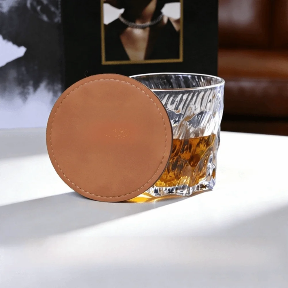 Home Decor Waterproof Faux Leather Cup Coaster Heat Resistant Circular Insulation Mat Round Cup Pads Bar Counter