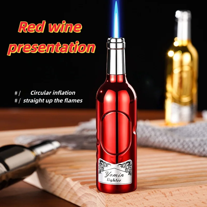 Outdoor Cute Mini Red Wine Bottle Inflatable Lighter Windproof Direct Spray Flame Portable New Lighter Smoking Gift - Image 4