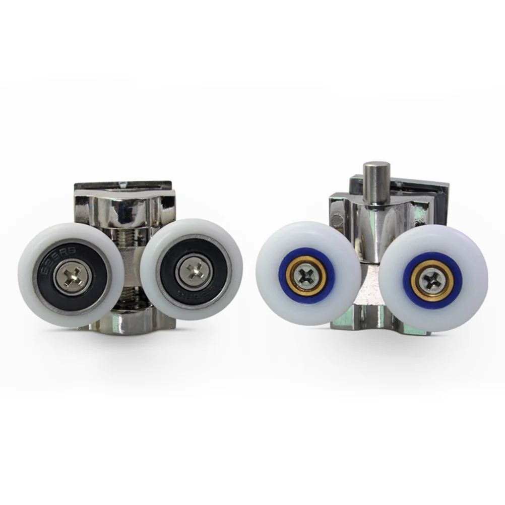 4 قطعة مجموعة من 4 بكرات دش واحدة 2 الجزء العلوي 2 أسفل مزدوجة العجلات باب الحمام الأسطوانة السلس الشريحة غير قابل للصدأ سبائك الزنك