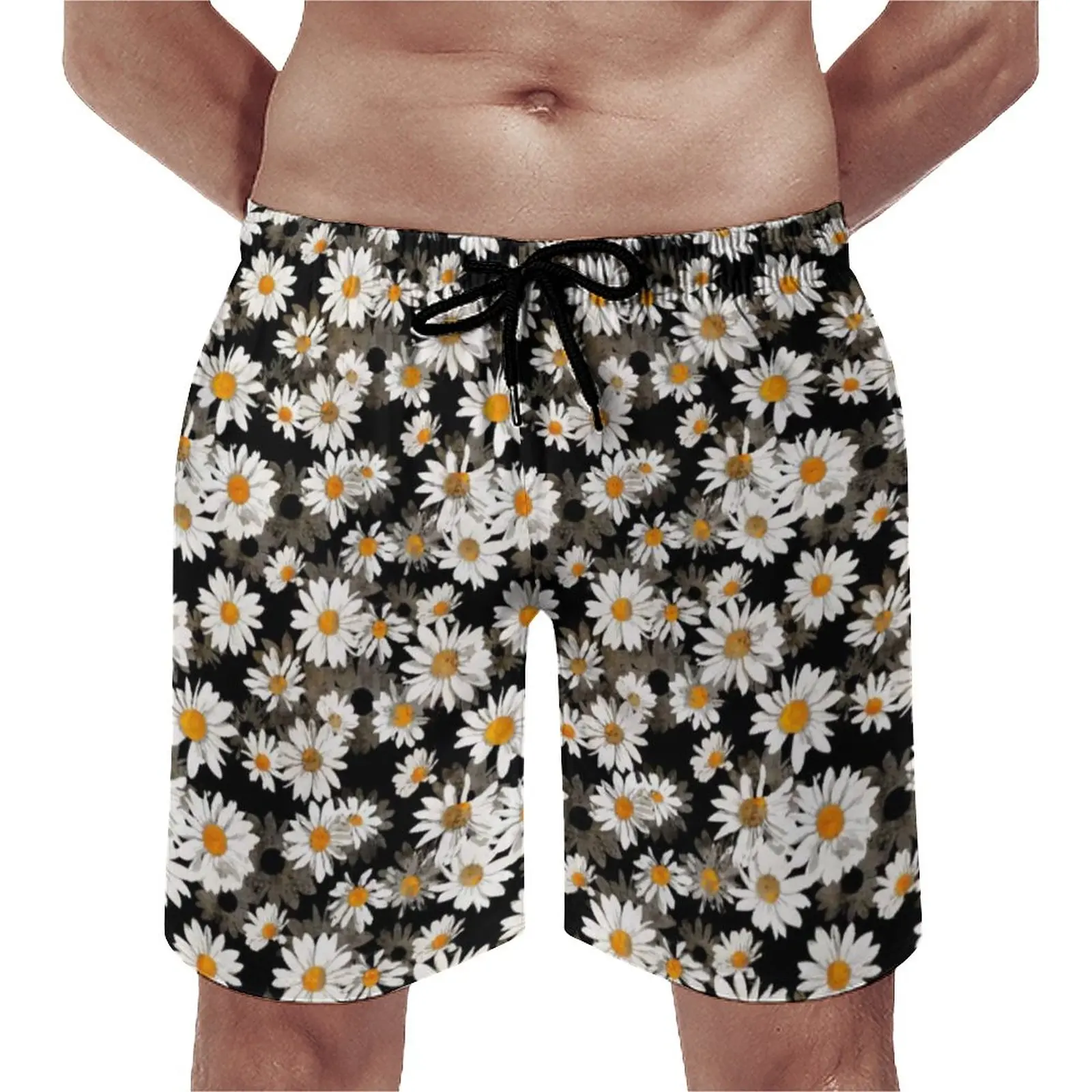 Pantalones cortos elegantes con margaritas blancas, cómodos pantalones cortos de playa para hombre, pantalones cortos con estampado Floral de flores, pantalones de tabla Trenky de talla grande