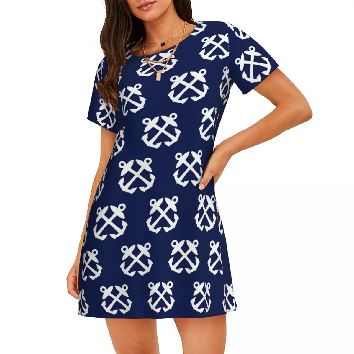 Custom Boatswains Mate Crossed Anchors - White Short Sleeves Nightdress For Sleeping Women Short Sleeve Nightgowns Pajama Dress