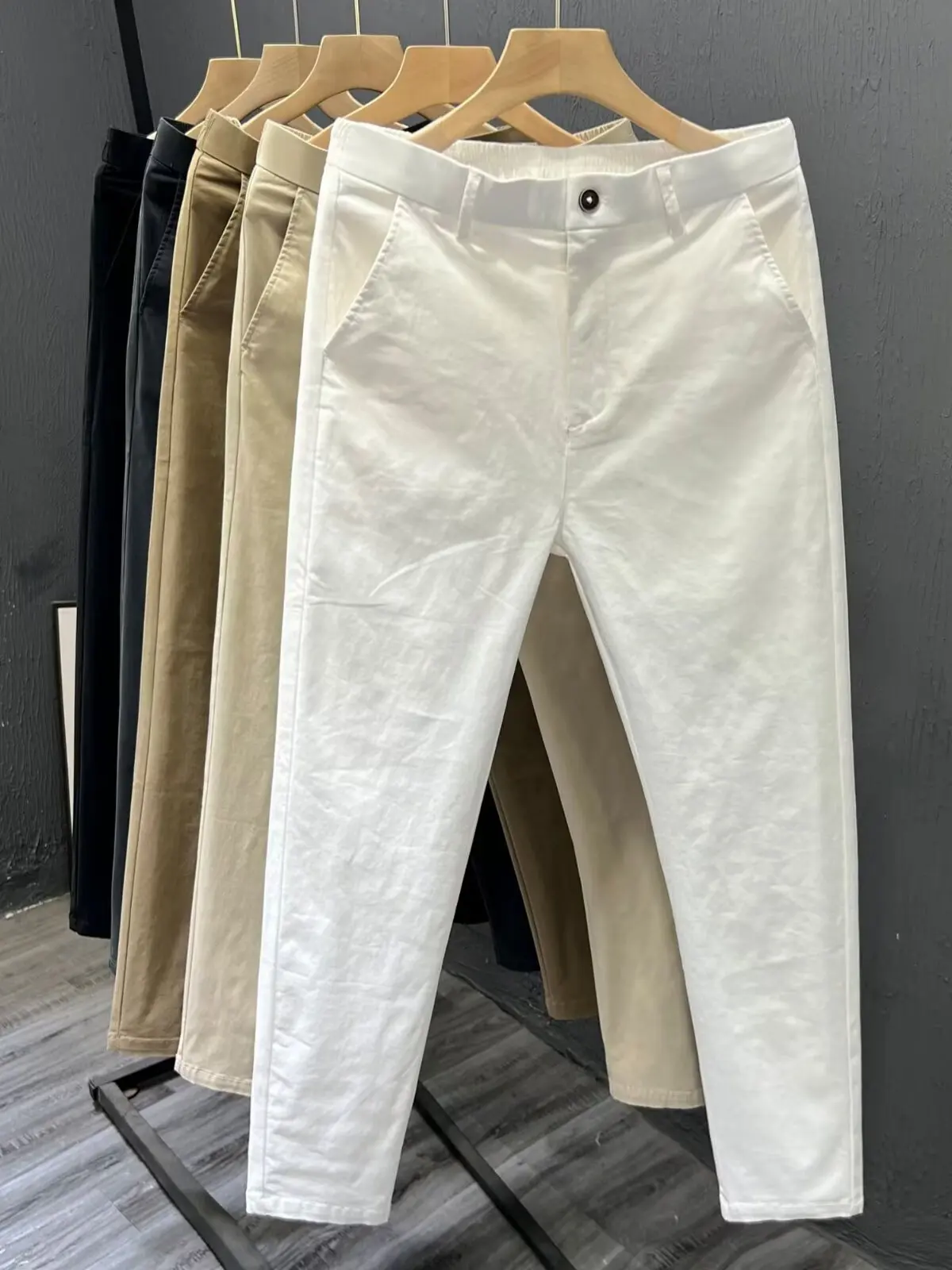 White Cotton Men's Nine-Foot Casual Pants Spring Autumn Simple Trendy All-Match West Pants Small Straight Tube Cone Carrot Pants