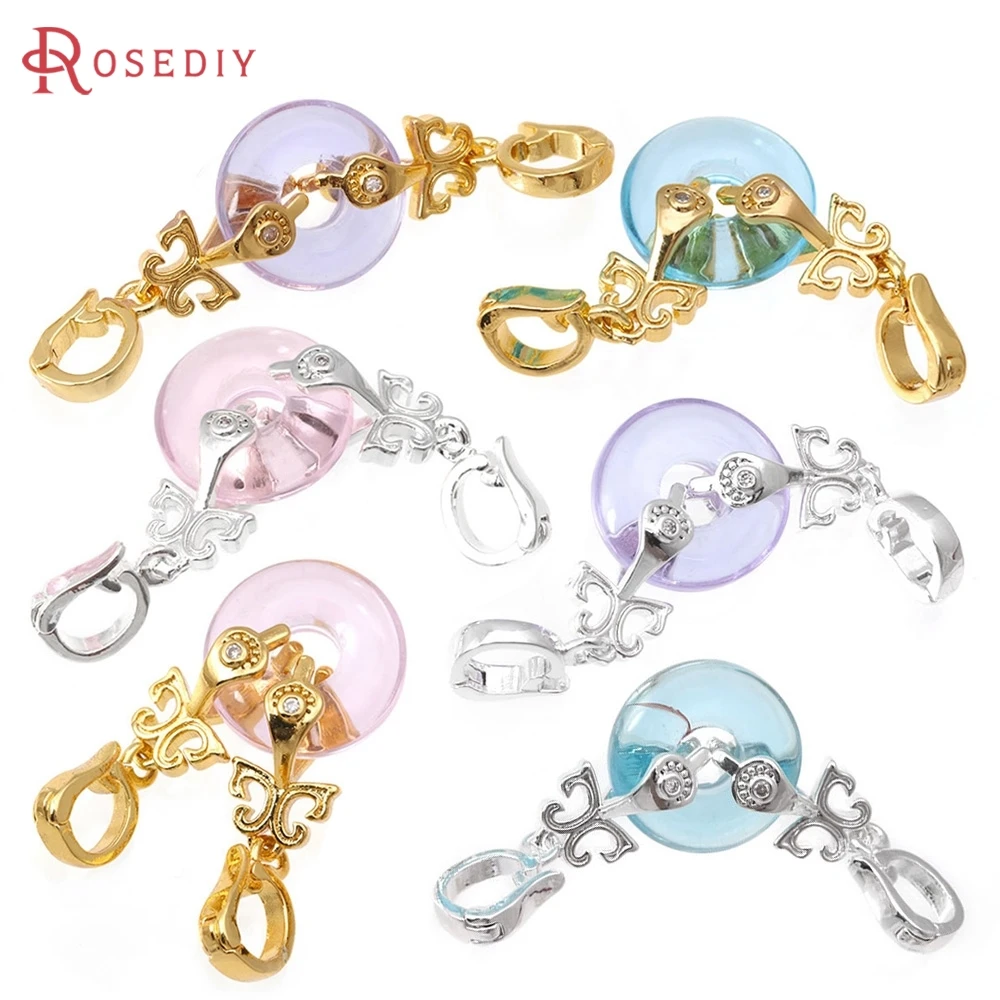 2 Sets 18K Gold Color Brass Zircon and Glass Round Connector for Necklaces Bracelet Clasps High Quality Diy Making Accessories