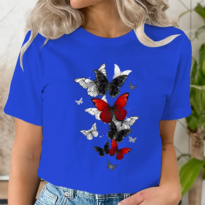 New Black Red Butterfly Women T-shirt Fashion Gothic Butterfly Print T Shirt Casual Creative Short Sleeve Hip Hop Female Tshirt